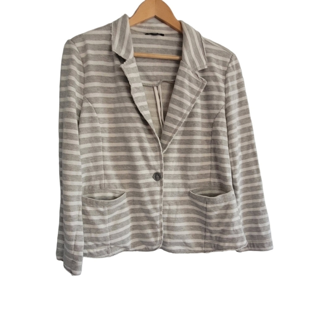 Tommy Hilfiger Gray and White Stripe Blazer Short Cropped Knit Jacket Size XL